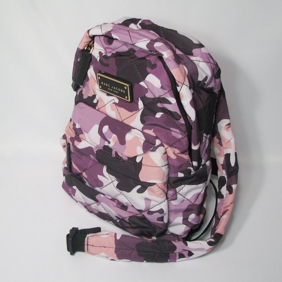 Marc Jacobs Quilted Camo Print Backpack Purple Violet Gray Mini Fabric Authentic - Picture 7 of 11